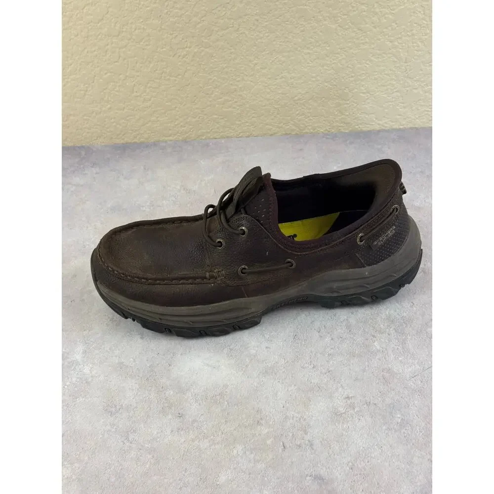 Skechers Slip-ins Relaxed Fit Knowlson Brown Leather Shoes 205188 Men 9.5 X-Wide